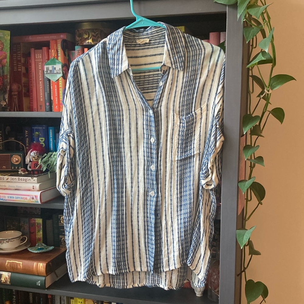 Blue and White Striped Men's Shirt